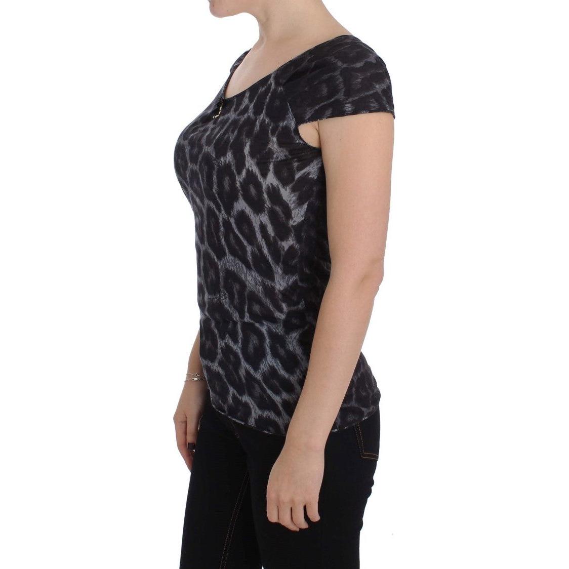 Cavalli Gray Leopard Modal T-Shirt Blouse Top