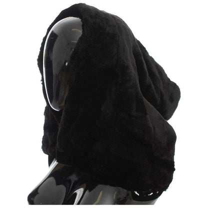 Dolce & Gabbana Black Weasel Fur Crochet Hood Scarf Hat Hood Scarf