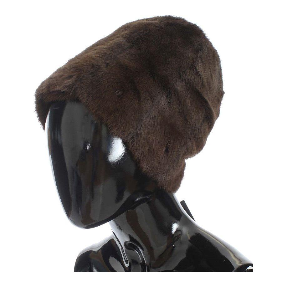 Dolce & Gabbana Brown Weasel Fur Womens Cashmere Hat Beanie