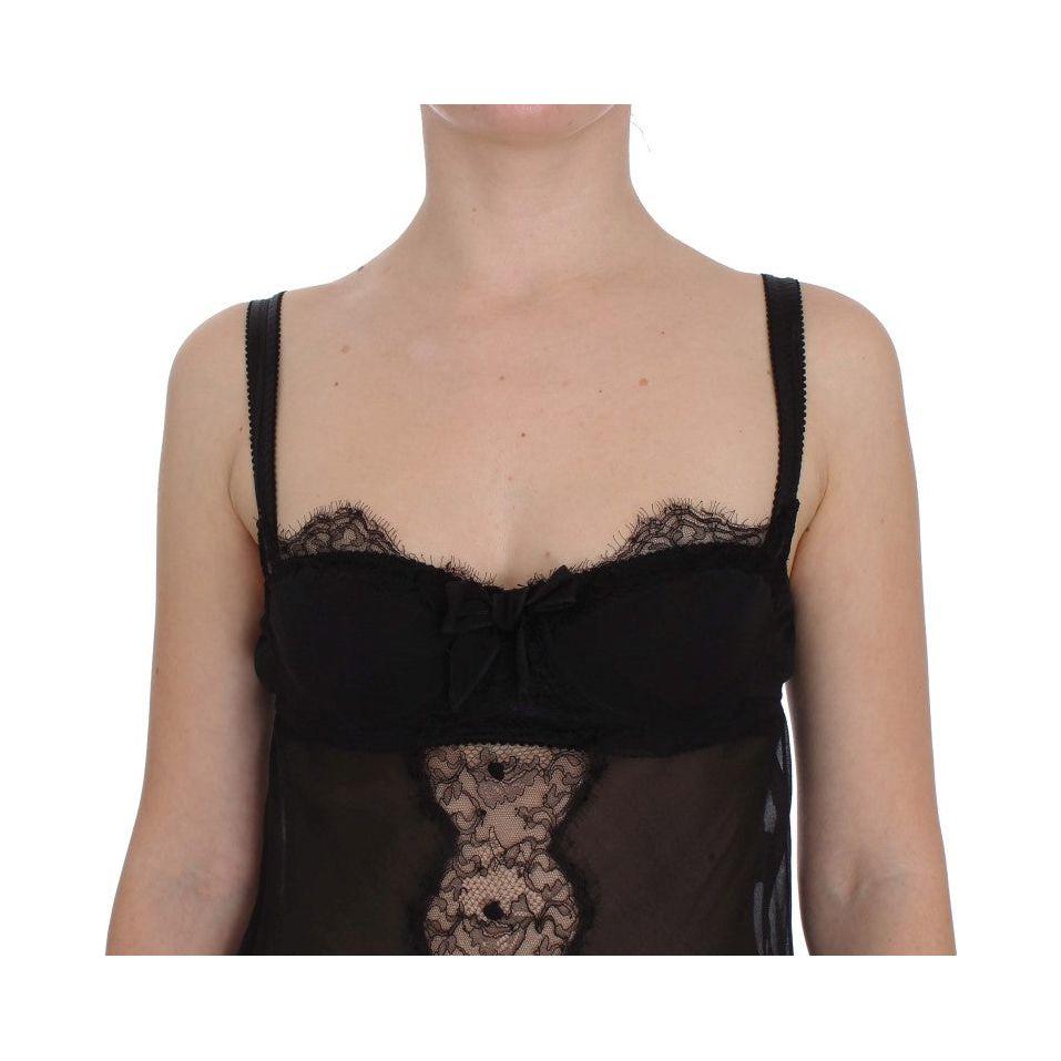 Dolce & Gabbana Black Silk Floral Lace Lingerie Top