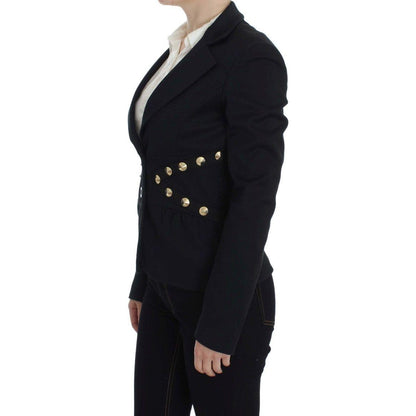 Exte Black Cotton Stretch Gold Studded Blazer Jacket