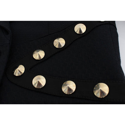 Exte Black Cotton Stretch Gold Studded Blazer Jacket