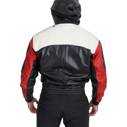 Dolce & Gabbana Black Leather Hooded Blouson Coat Jacket