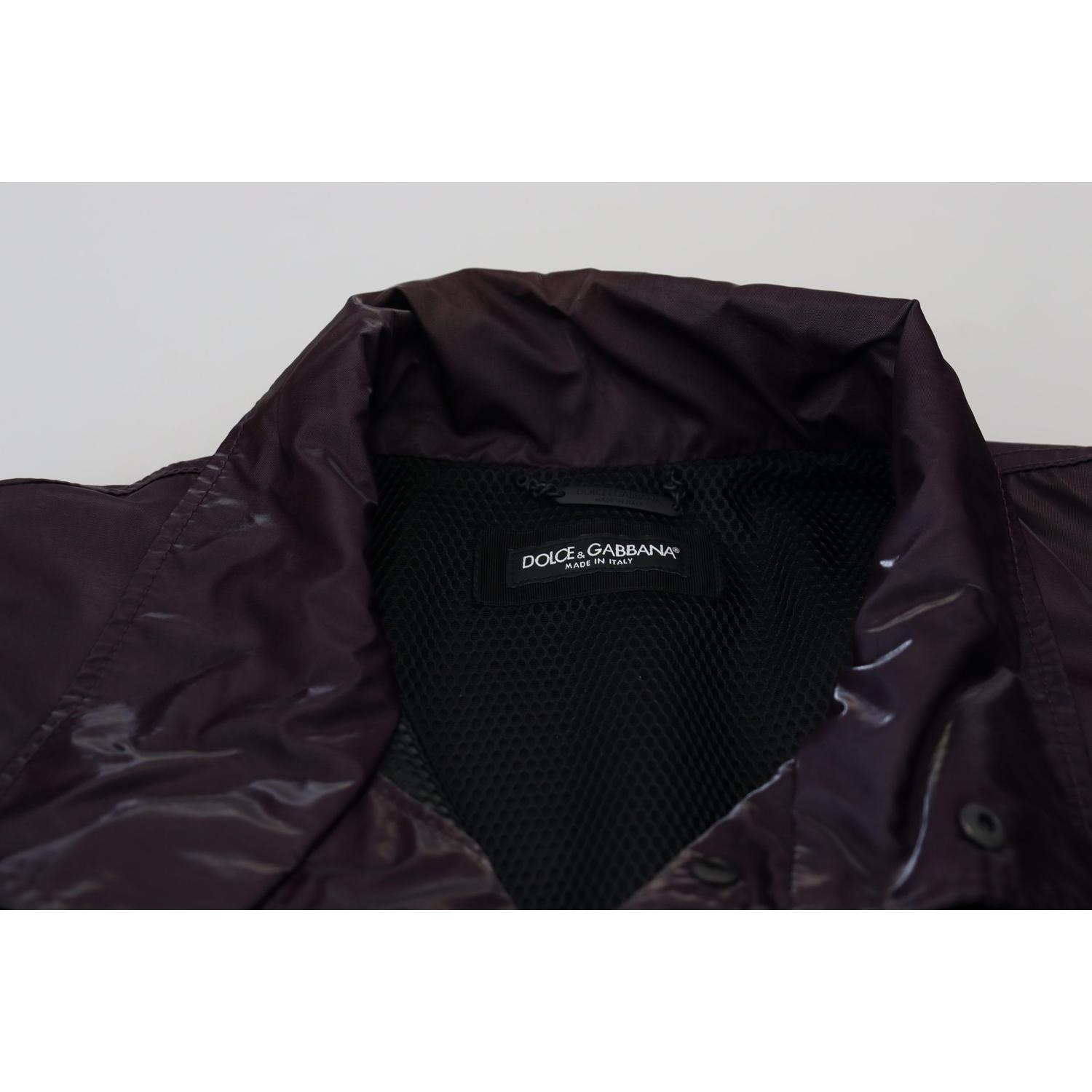Dolce & Gabbana Purple Nylon Collared Biker Coat Jacket