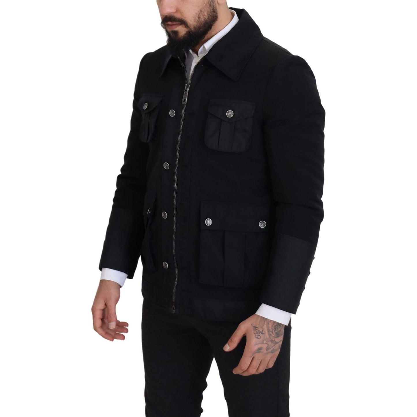 Dolce & Gabbana Black Wool Collared Full Zip Jacket