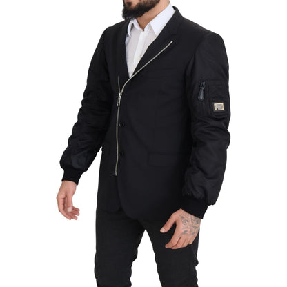 Dolce & Gabbana Black Wool Full Zip Long Sleeves Jacket