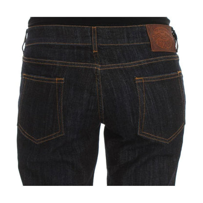 Cavalli Blue Cotton Straight Fit Stretch Jeans