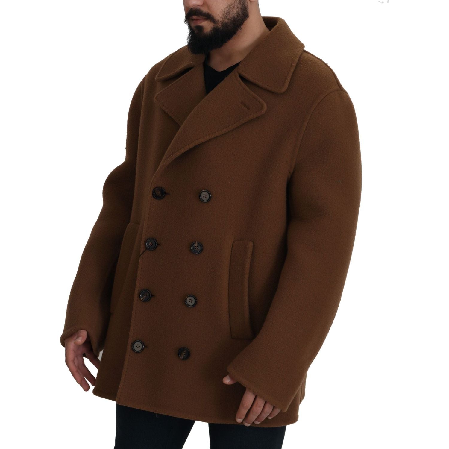 Dolce & Gabbana Brown Nylon Double Breasted Coat Jacket