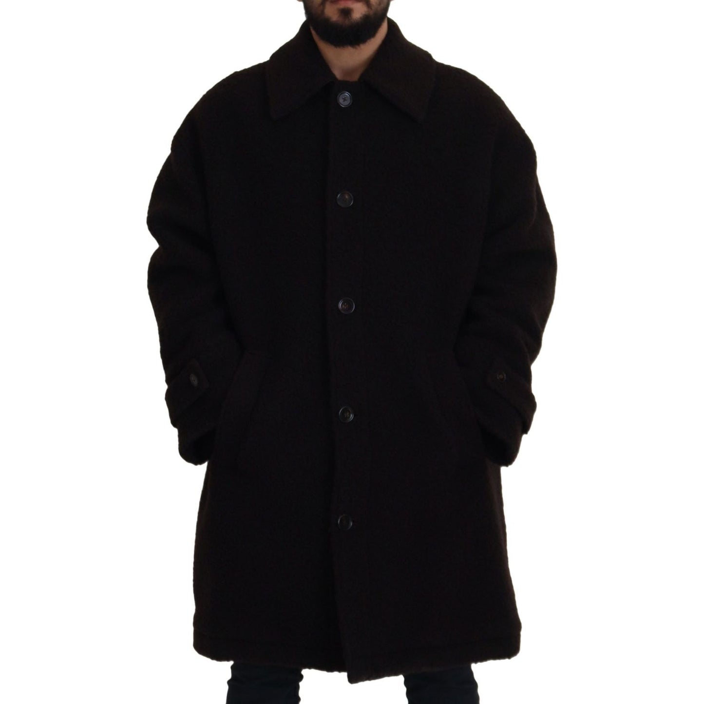 Dolce & Gabbana Black Alpaca Button Down Trench Coat Jacket