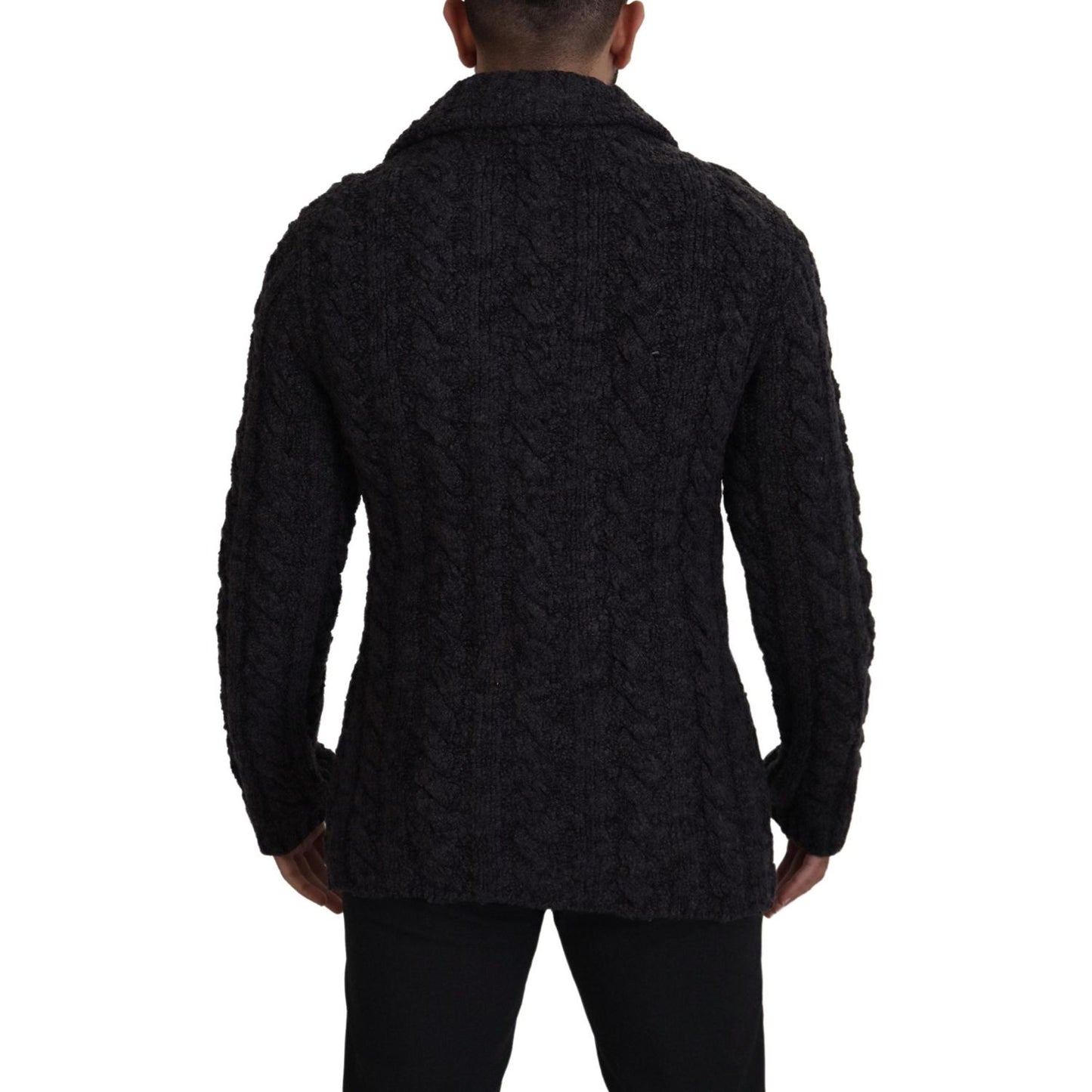 Dolce & Gabbana Black Wool Knit Double Breasted Coat Jacket