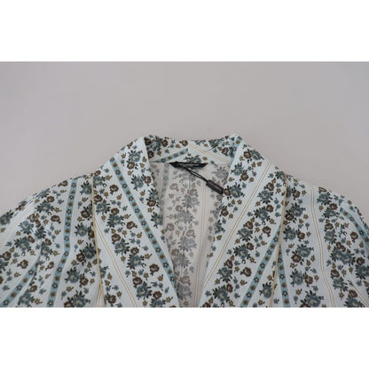 Dolce & Gabbana Blue Floral Cotton Robe Coat Jacket