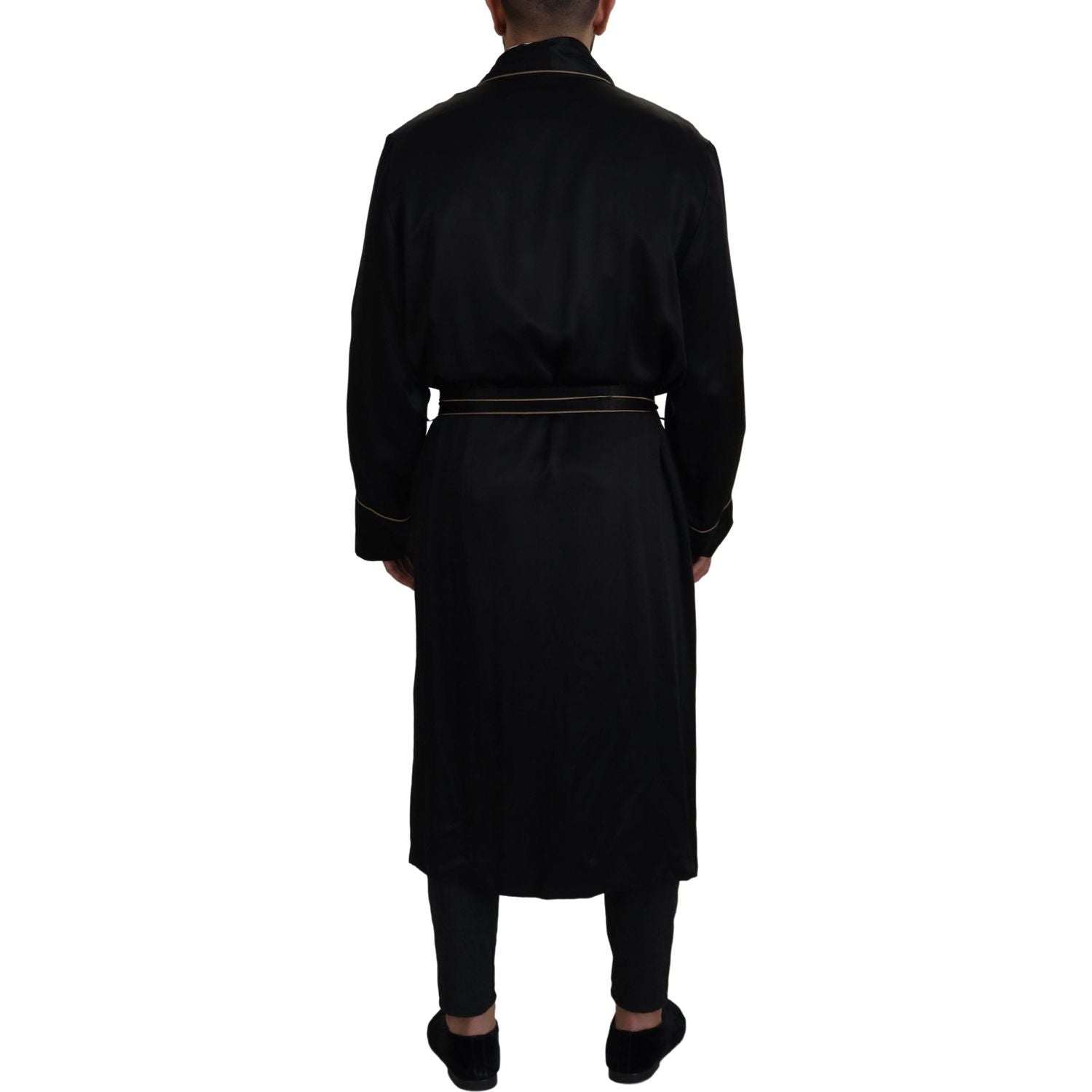 Dolce & Gabbana Black 100% Silk Robe Coat Wrap  Jacket