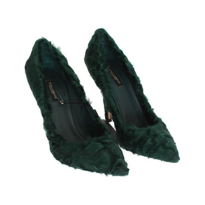 Dolce & Gabbana Green Xiangao Lamb Fur Leather Pumps