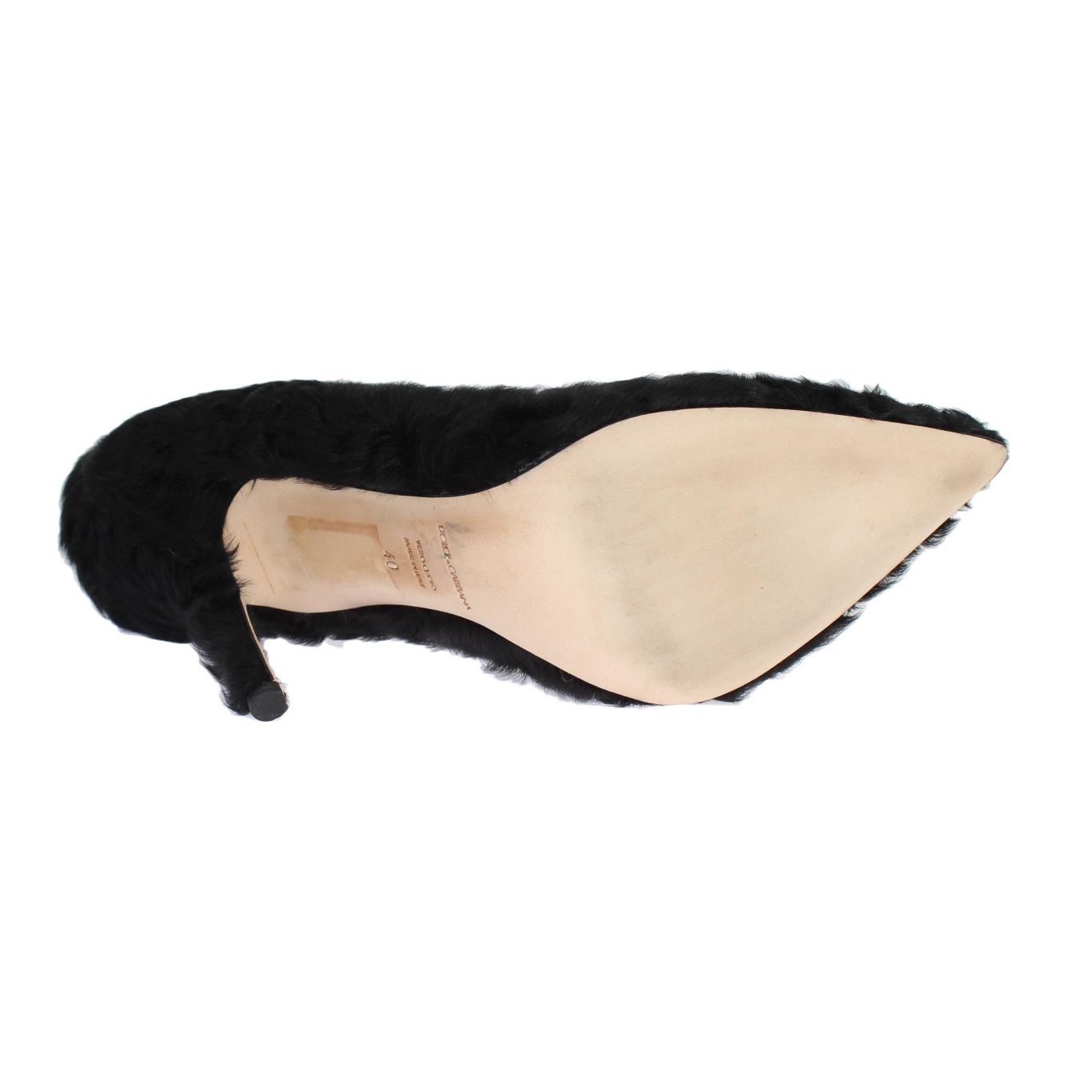 Dolce & Gabbana Black Xiangao Lamb Fur Leather Pumps