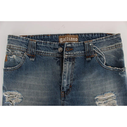 John Galliano Blue Wash Cotton Boyfriend Fit Cropped Jeans