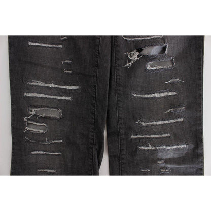 John Galliano Gray Wash Cotton Torn Straight Fit Jeans
