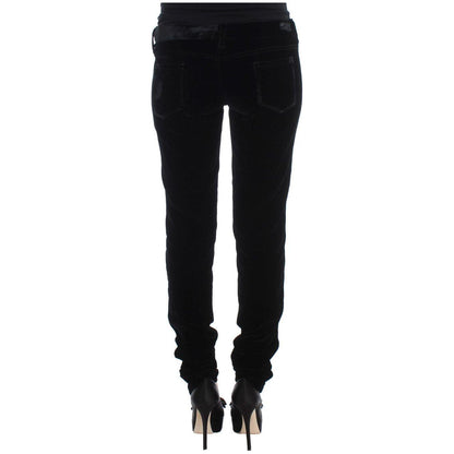 Ermanno Scervino Black Viscose Blend Velvet Slim Fit Pants