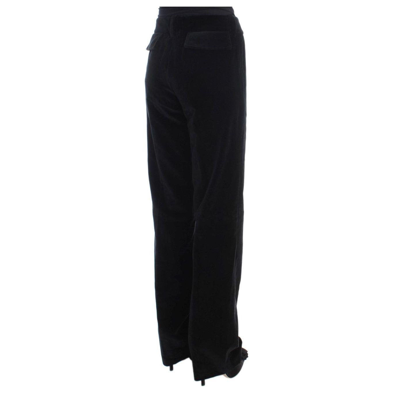Ermanno Scervino Black Velvet Cotton Straight Legs Pants