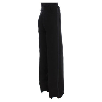 Ermanno Scervino Black Striped Cotton Blend Wide Legs Pants