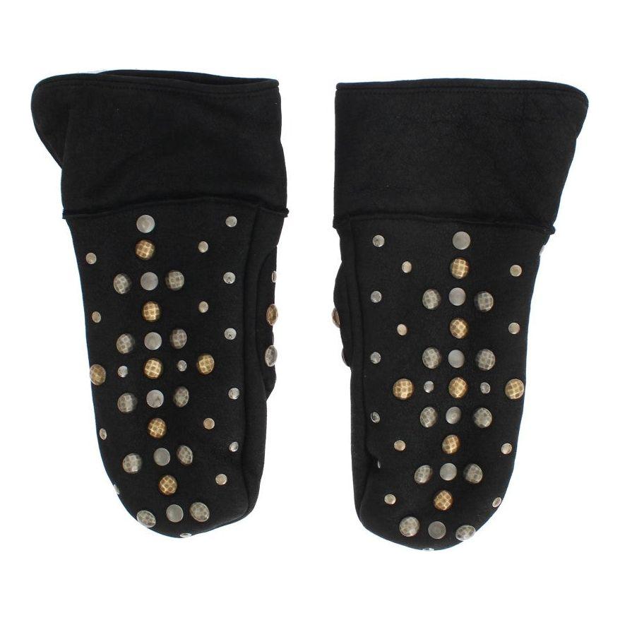 Dolce & Gabbana Gray Wool Shearling Studded Gloves