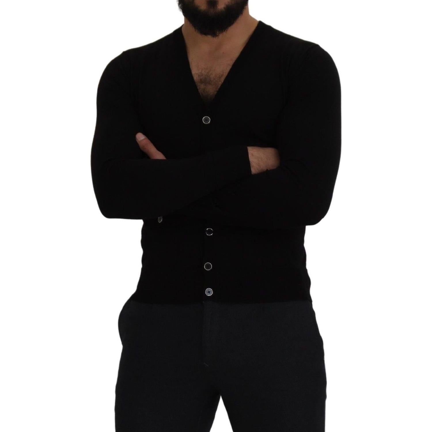 Dolce & Gabbana Black Wool Button Down Cardigan Sweater