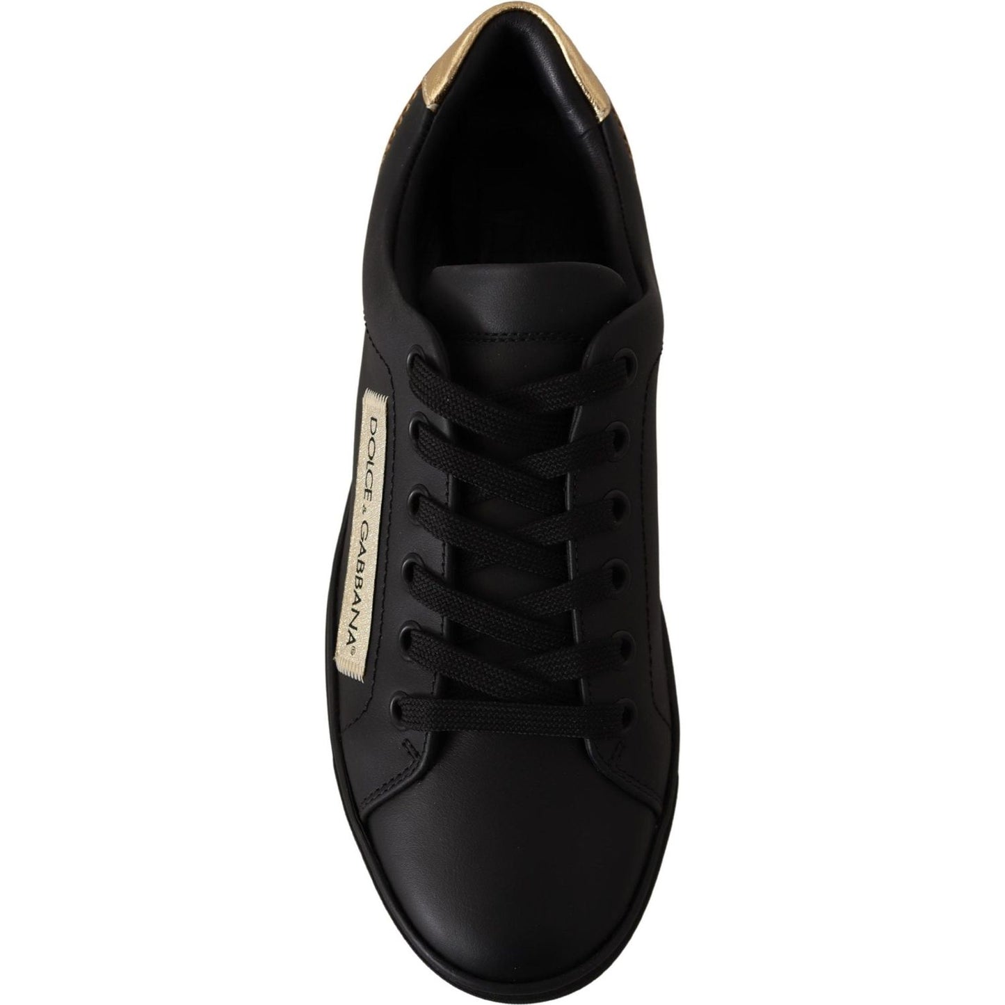 Dolce & Gabbana Black Gold Leather Low Top Sneakers Womens Shoes Dolce & Gabbana
