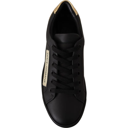 Dolce & Gabbana Black Gold Leather Low Top Sneakers Womens Shoes Dolce & Gabbana