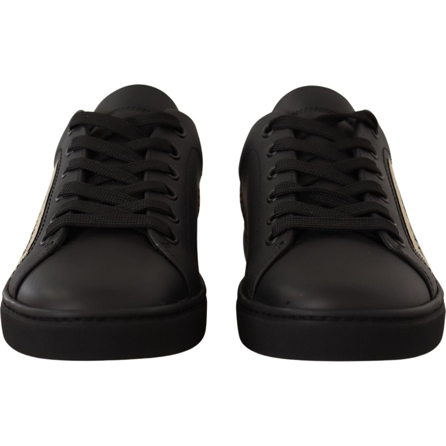 Dolce & Gabbana Black Gold Leather Low Top Sneakers Womens Shoes Dolce & Gabbana