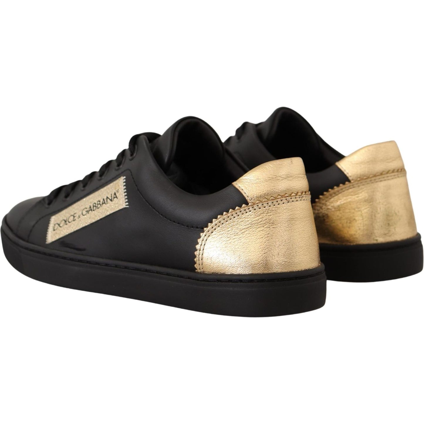 Dolce & Gabbana Black Gold Leather Low Top Sneakers Womens Shoes Dolce & Gabbana