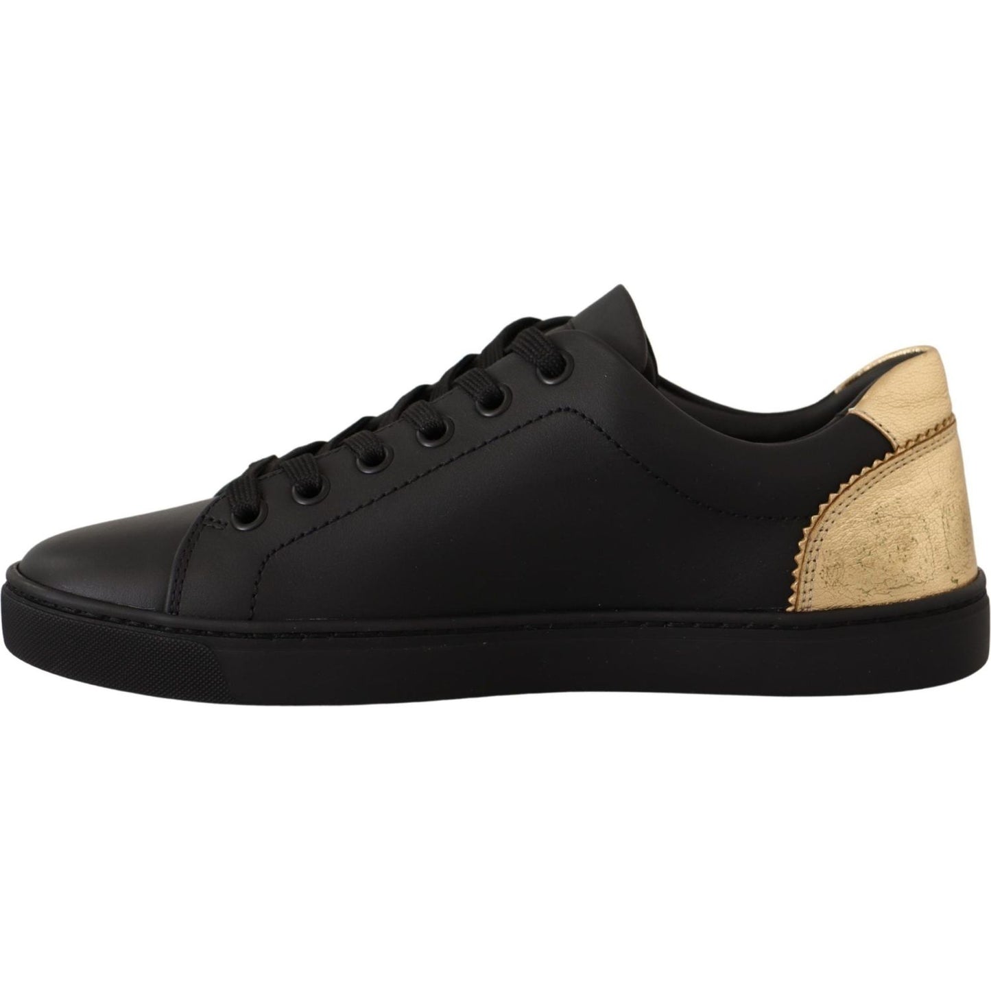 Dolce & Gabbana Black Gold Leather Low Top Sneakers Womens Shoes Dolce & Gabbana