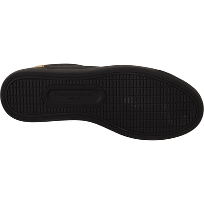Dolce & Gabbana Black Gold Leather Low Top Sneakers Womens Shoes Dolce & Gabbana