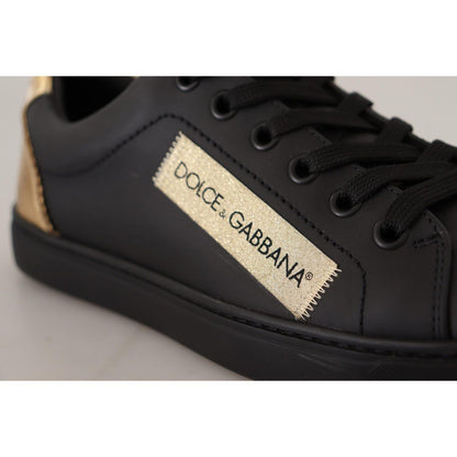 Dolce & Gabbana Black Gold Leather Low Top Sneakers Womens Shoes Dolce & Gabbana