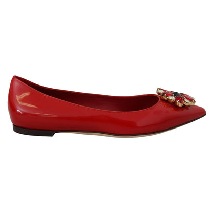 Dolce & Gabbana Red Leather Crystals Loafers Flats Shoes