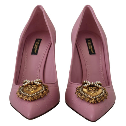 Dolce & Gabbana Pink Leather Heart DEVOTION Heels Pumps Shoes