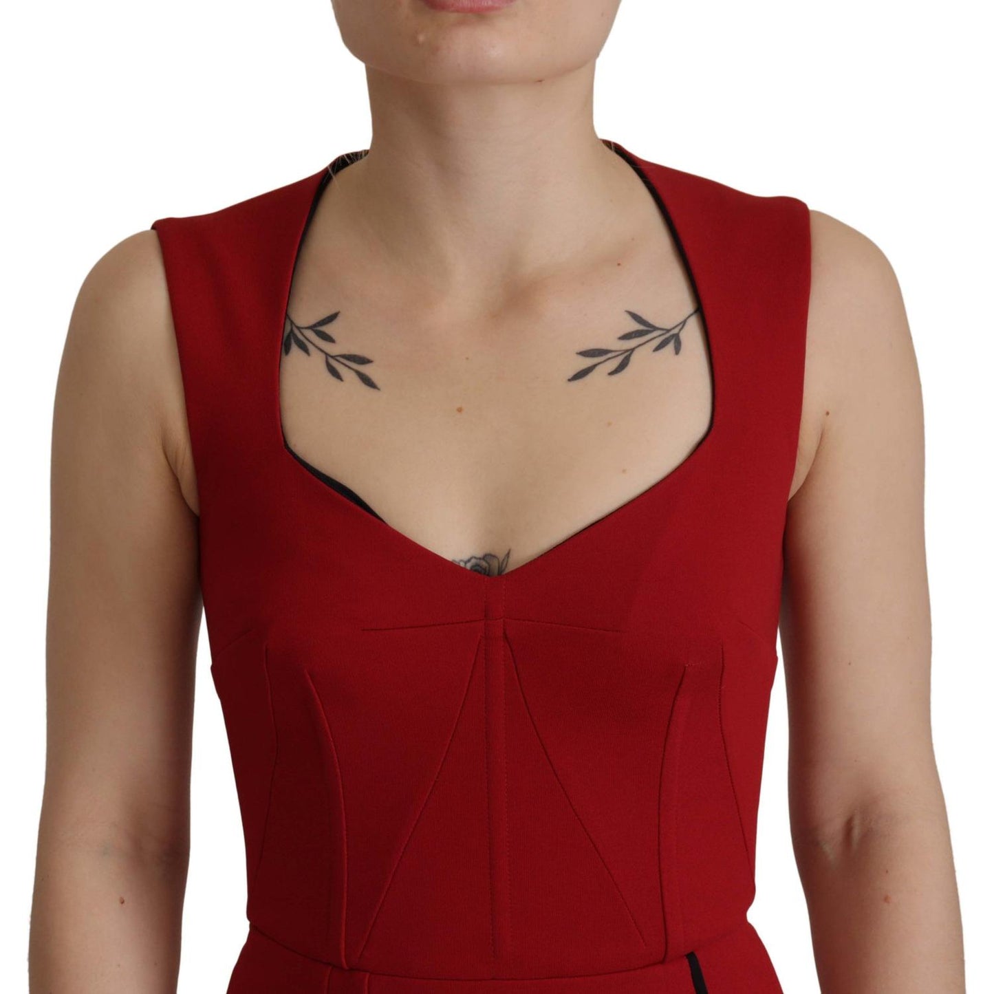 Dolce & Gabbana Red Sweetheart Neck Bodycon Midi Dress