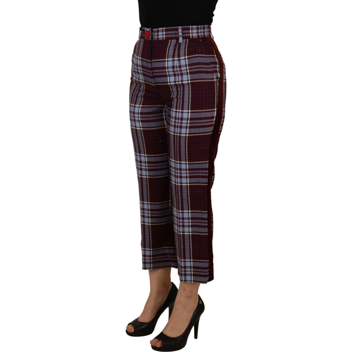Dolce & Gabbana Gray Checked High Waist Cropped Trouser Pants