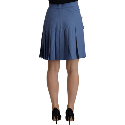 Dolce & Gabbana Blue Embellished Pleated Mini Skirt Wool
