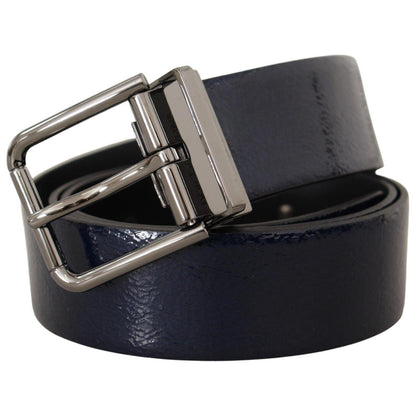 Dolce & Gabbana Blue Patent Leather Vernice Silver Logo Buckle Belt