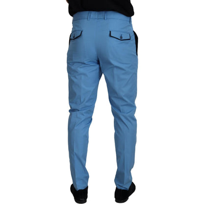 Dolce & Gabbana Blue Cotton Silk Trousers Chinos Pants