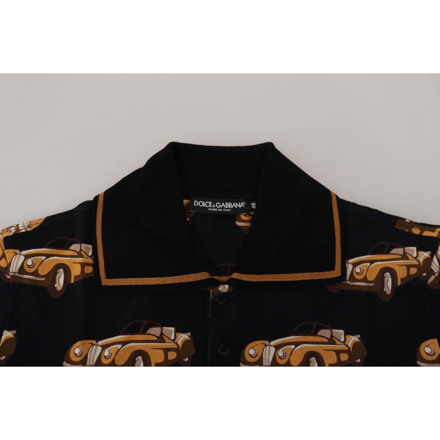 Dolce & Gabbana Black Car Print Short Sleeve Polo T-shirt