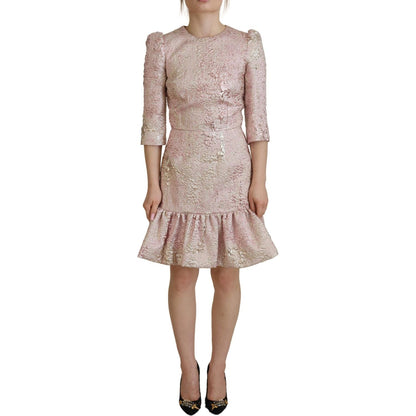 Dolce & Gabbana Pink Jaquard 3/4 Sleeve Sheath Midi Dress WOMAN DRESSES