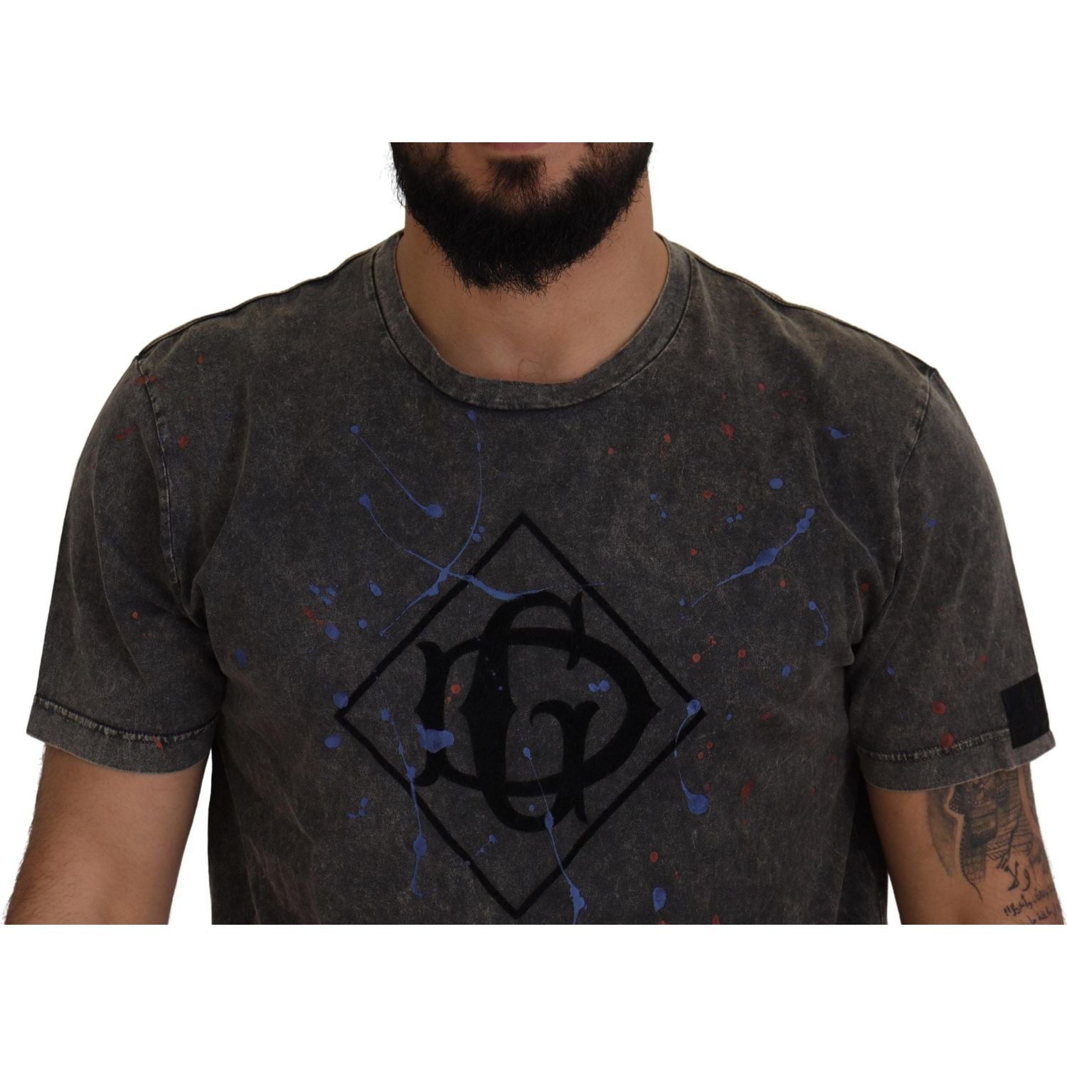 Dolce & Gabbana Gray Discolored Effect DG Logo T-shirt