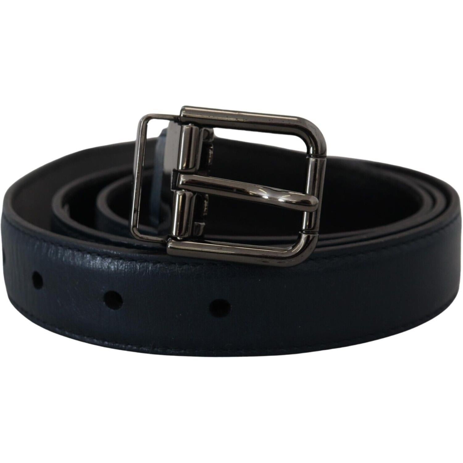 Dolce & Gabbana Blue Leather Silver Metal Buckle Vintage Belt