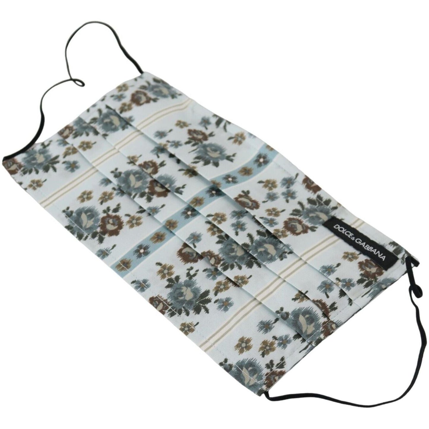 Dolce & Gabbana White Floral Cotton Pleated Elastic Ear Strap Face Mask
