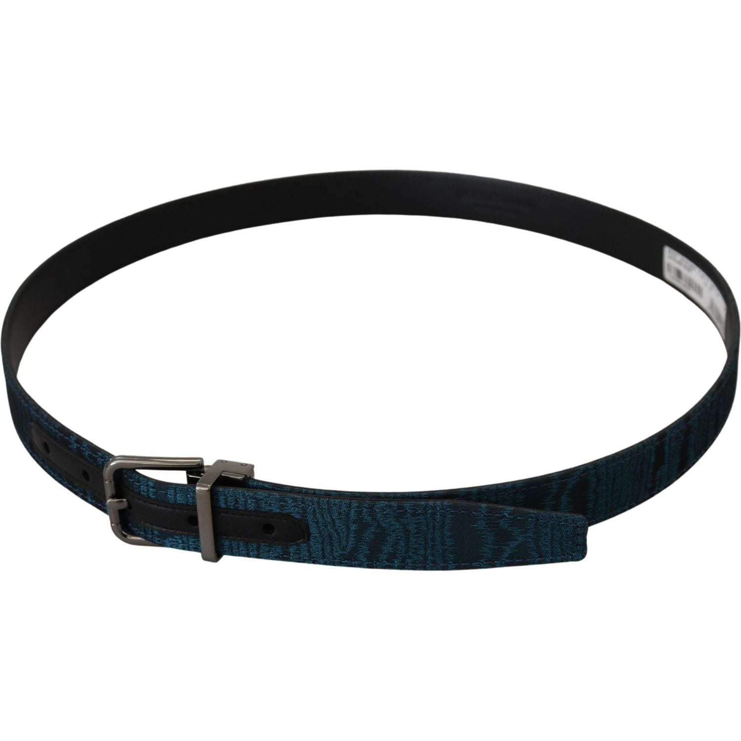 Dolce & Gabbana Blue Jacquard Moire Silver Metal Belt Men