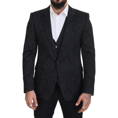 Dolce & Gabbana Black Floral Brocade 2 Piece MARTINI Suit