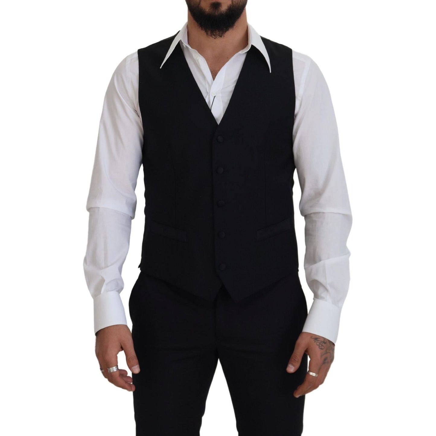 Dolce & Gabbana Black Virgin Wool Waistcoat Formal Dress Vest