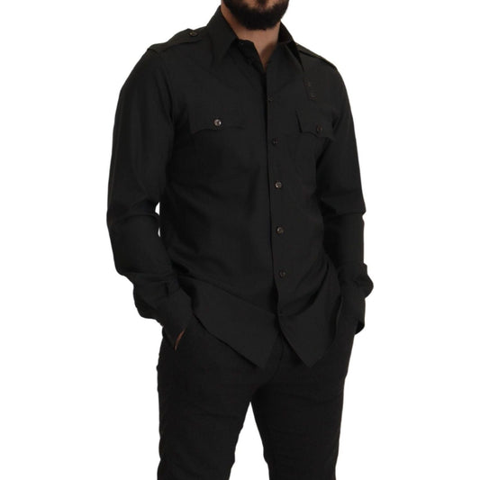 Dolce & Gabbana Dark Green Cotton Slim Fit Casual Men Shirt