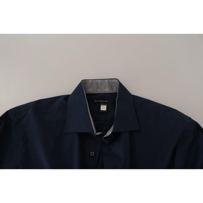 Roberto Cavalli Navy Blue Cotton Dress Formal Shirt
