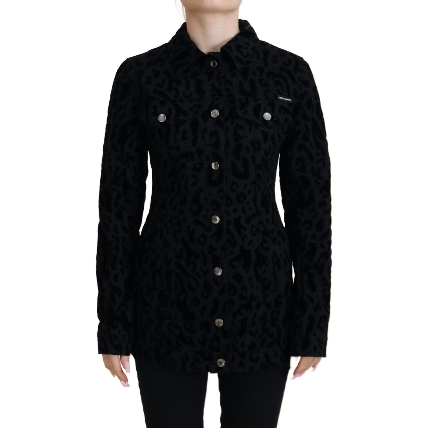 Dolce & Gabbana Black Leopard Long Sleeve Denim Cotton Jacket